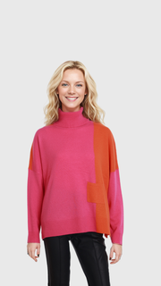 Coral & Pink Roll Neck Merino Knit