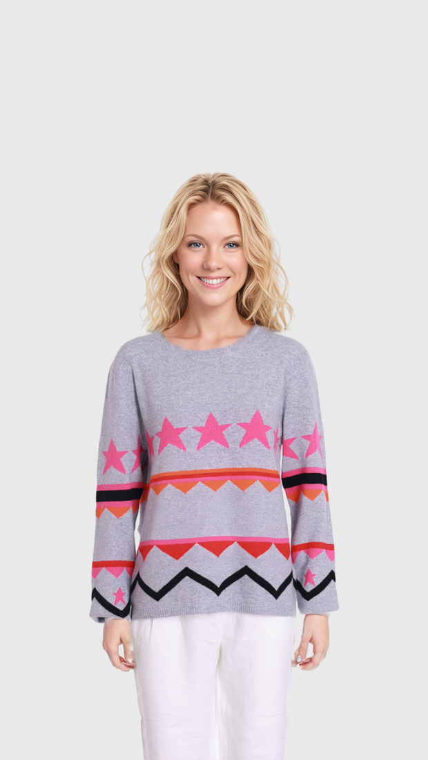 Round Neck Pink Star Knit