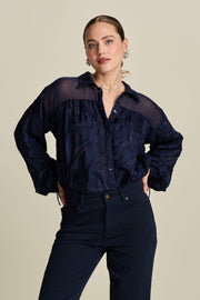 Deep Blue Jacquard Blouse