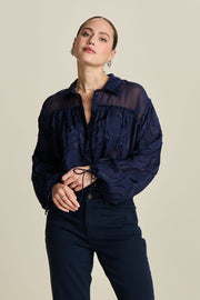 Deep Blue Jacquard Blouse