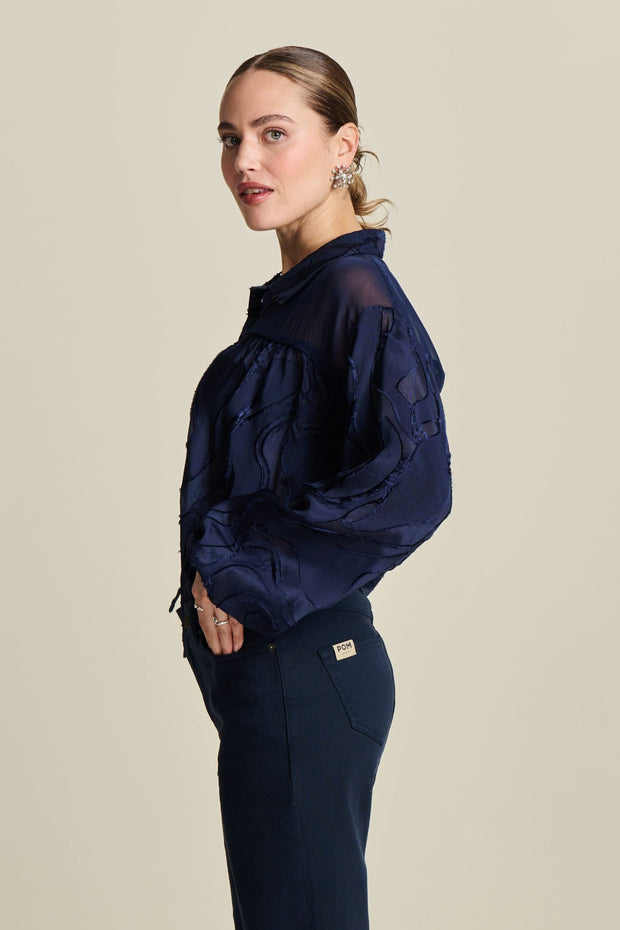 Deep Blue Jacquard Blouse