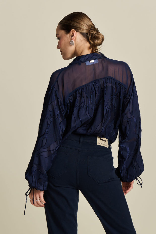 Deep Blue Jacquard Blouse