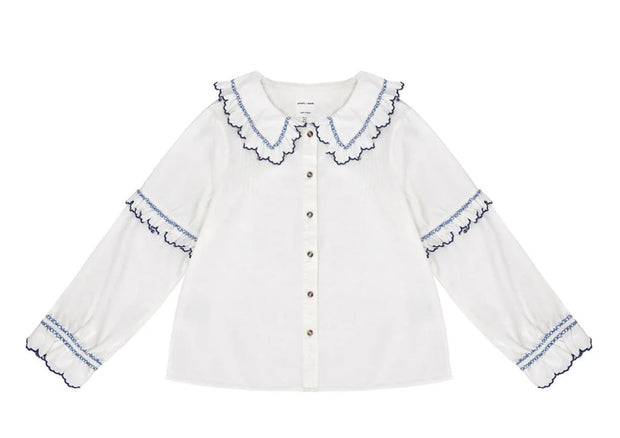 Pheobe Blouse - Ecru & Electric Blue