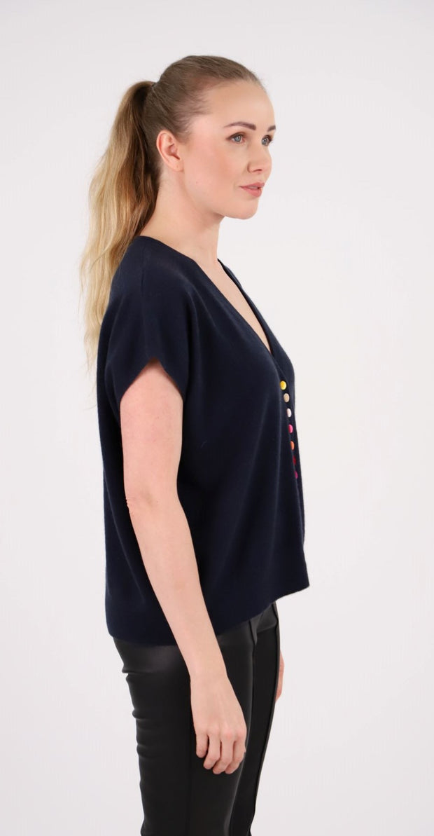 Navy Cashmere Button Tabard