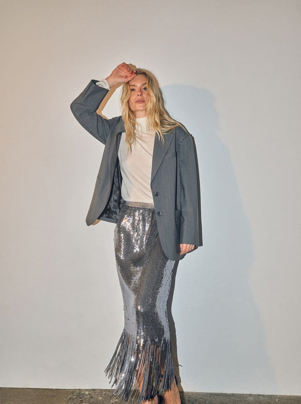 Miaz Silver Sequin Skirt