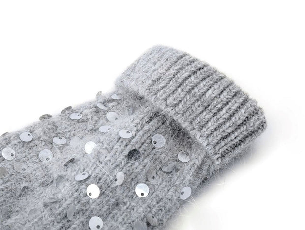 Silver Grey Fingerless Sequin Gloves